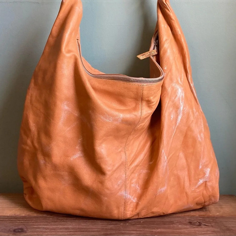 Women's Large Orange Leather Hobo Shoulder Bag